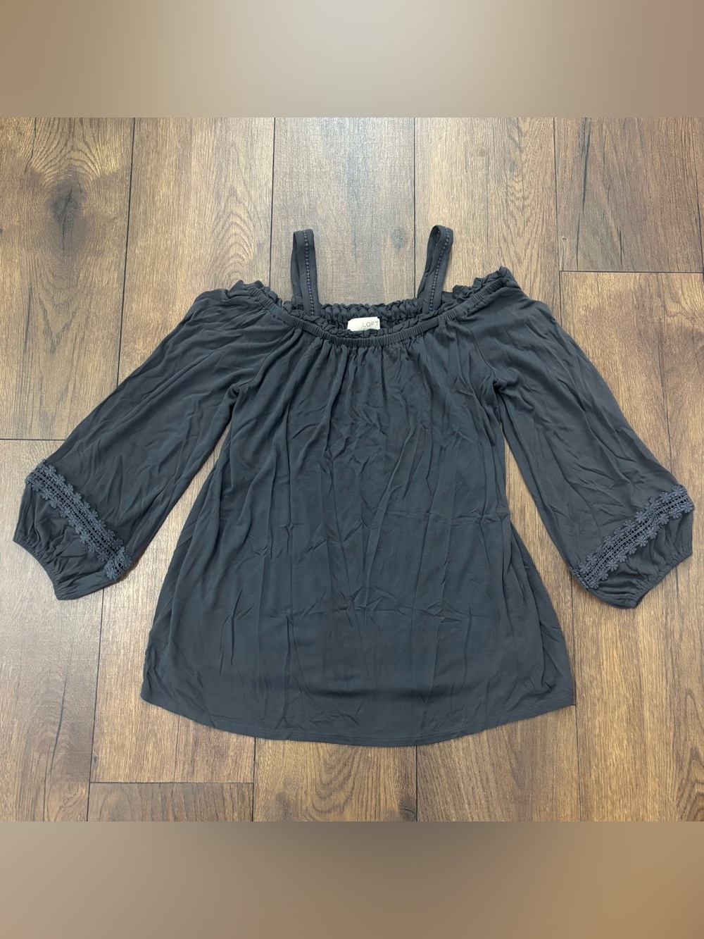 Loft off the Shoulder Gray Blouse Top, Size Small